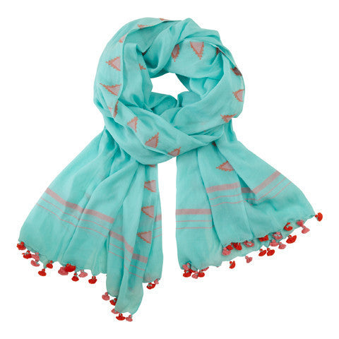 Turquoise Jamdani Cotton Scarf - India